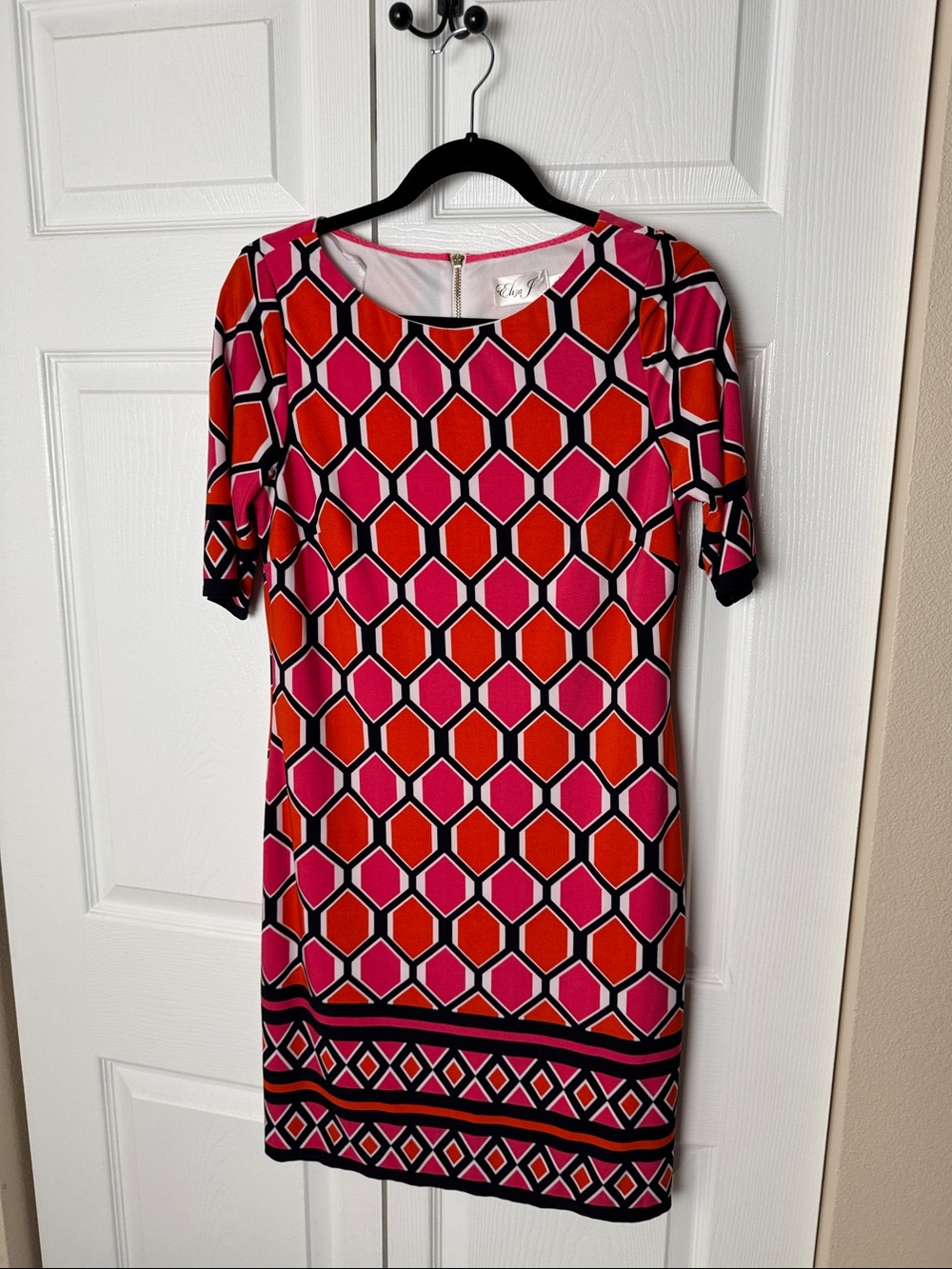 Eliza J Pink & Orange Geometric Midi Shift Dress